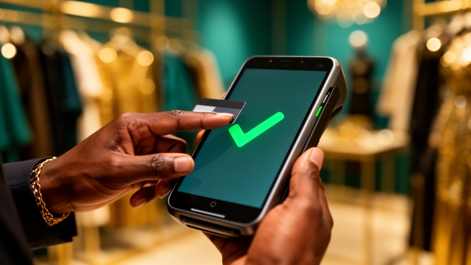 South African business owner accepting a contactless card payment with a SmartFin terminal